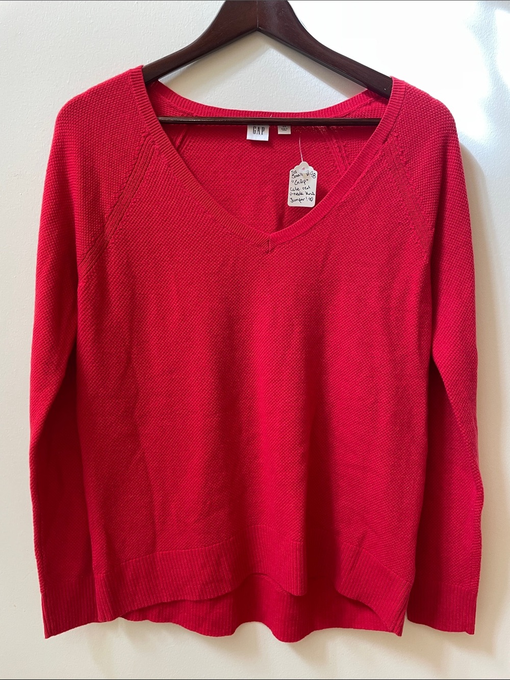GAP Red Merino Wool Blend V-Neck Knit Sweater